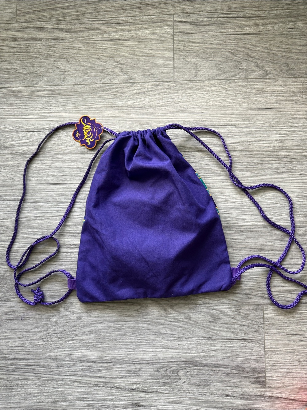 Disney Aladdin Drawstring Backpack Purple Gold Cinch Disney Park Bag - Picture 8 of 8